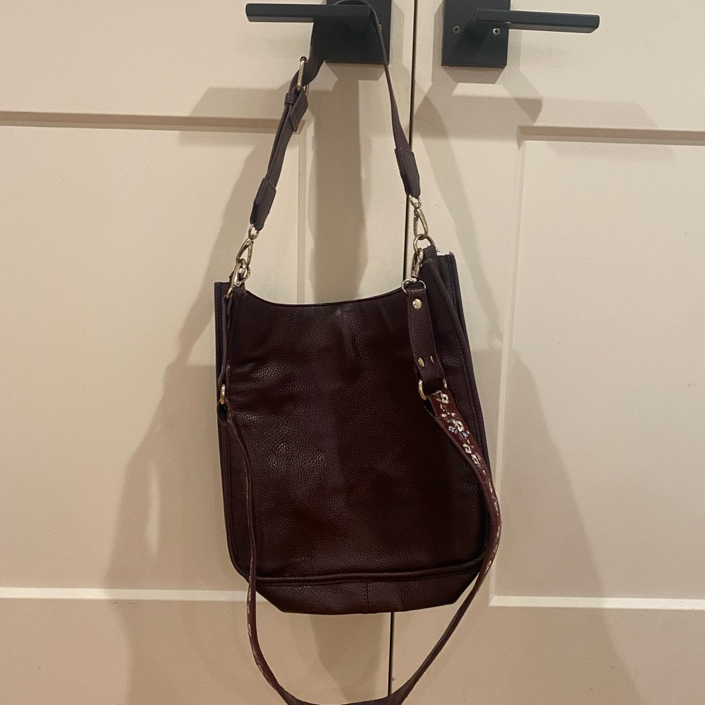 Anthropologie Deep Maroon Shoulder Bag with Embroidery